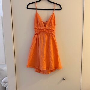 Wayf Bright Orange Ruffle Mini Dress